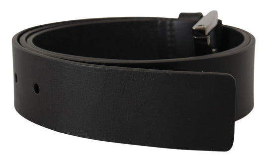 Elegant Black Leather Belt with Metal Buckle