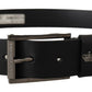 Elegant Black Leather Belt with Metal Buckle