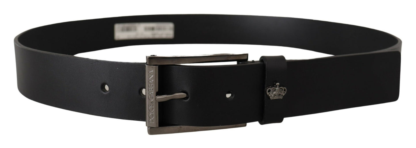 Elegant Black Leather Belt with Metal Buckle