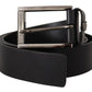 Elegant Black Leather Belt with Metal Buckle