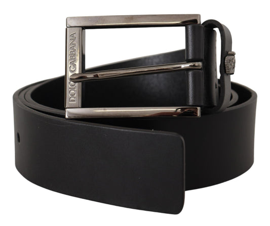 Elegant Black Leather Belt with Metal Buckle