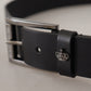 Elegant Black Leather Belt with Metal Buckle