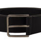 Elegant Black Leather Belt with Metal Buckle