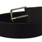 Elegant Black Leather Belt with Metal Buckle