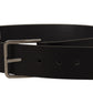 Elegant Black Leather Belt with Metal Buckle
