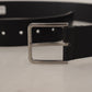 Elegant Black Leather Belt with Metal Buckle