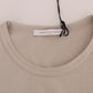 Beige Cotton Blend Crew Neck Tee