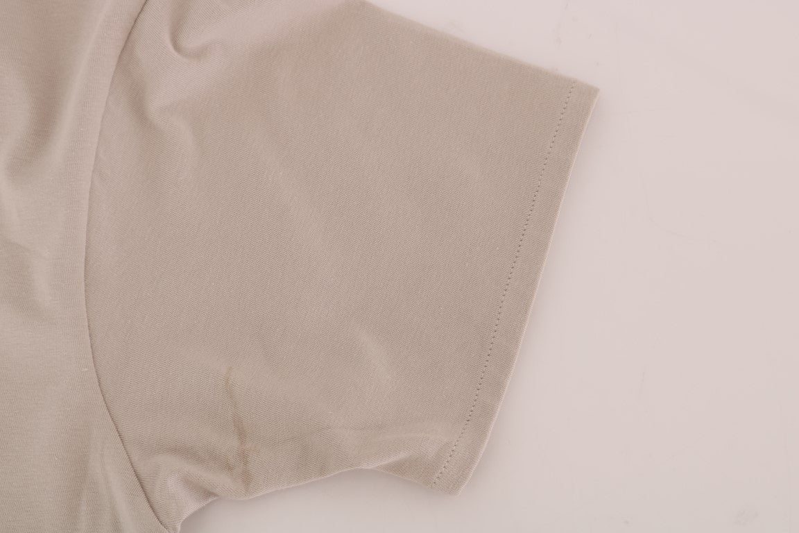 Beige Cotton Blend Crew Neck Tee