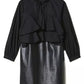 Elegant Dual-Fabric Ruffle Collar Dress