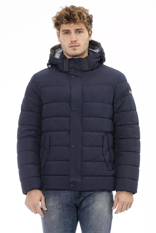 Blue Polyester Men Jacket