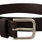 Elegant Leather Belt with Engraved Logo Buckle