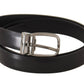Elegant Black Leather Belt with Engraved Buckle