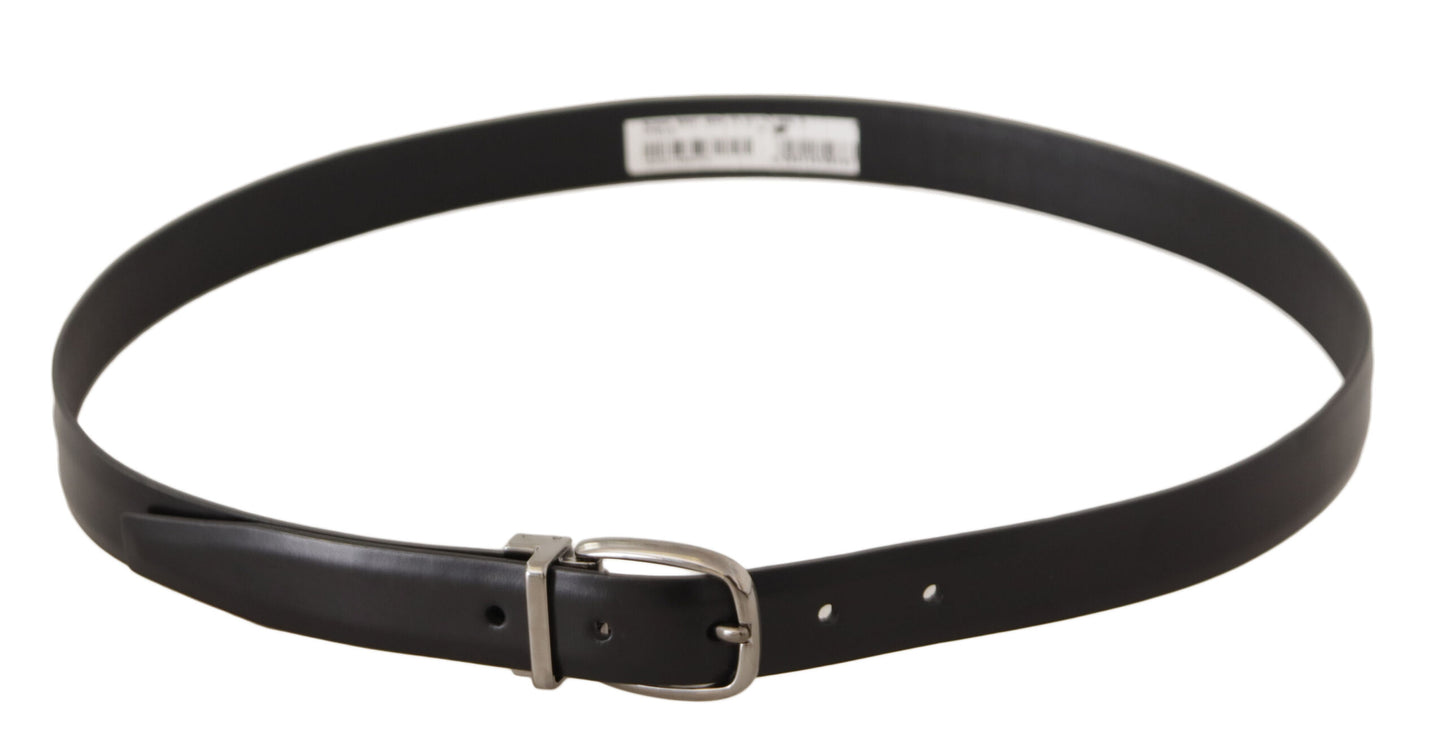 Elegant Black Leather Belt with Engraved Buckle