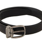 Elegant Black Leather Belt with Engraved Buckle