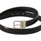 Elegant Black Leather Belt with Metal Buckle