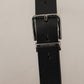 Elegant Black Leather Belt with Metal Buckle