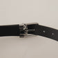 Elegant Black Leather Belt with Metal Buckle
