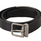 Elegant Black Leather Belt with Metal Buckle