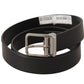 Elegant Black Leather Belt with Metal Buckle