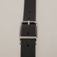 Elegant Black Leather Belt with Metal Buckle