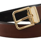 Elegant Brown Leather Belt with Metal Buckle