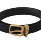 Elegant Black Canvas-Leather Men's Belt