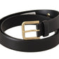 Elegant Black Leather Belt with Metal Buckle