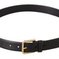 Elegant Black Leather Belt with Metal Buckle