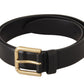 Elegant Black Leather Belt with Metal Buckle