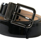 Black Calf Leather Metal Buckle Men Belt