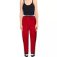 Wine Red Velvet Pants with Contrast Logo Band