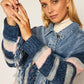 Chic Striped Sleeve Denim Jacket