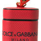 Red Black Calf Leather Logo Print Strap Airpods Case