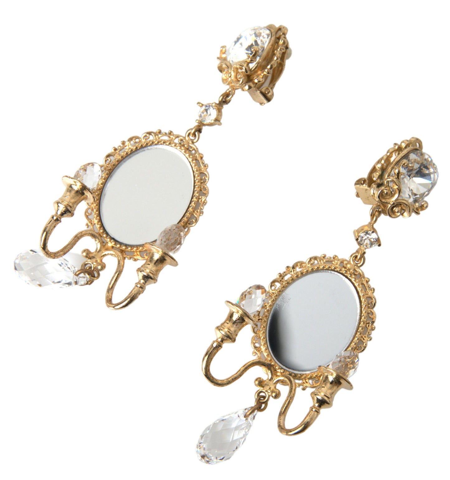 Gold Plated Mirror Chandelier Earrings