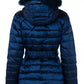 Chic Blue Short Down Jacket with Eco-Fur Hood