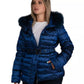 Chic Blue Short Down Jacket with Eco-Fur Hood