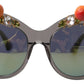 Chic Gray Crystal Applique Women's Sunglasses