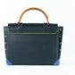 Manhattan Medium Black Leather Top Handle Satchel Bag Purse