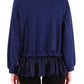 Elegant Blue Satin-Trim Sweatshirt