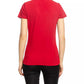 Rhinestone Beaded V-Neck Red Tee