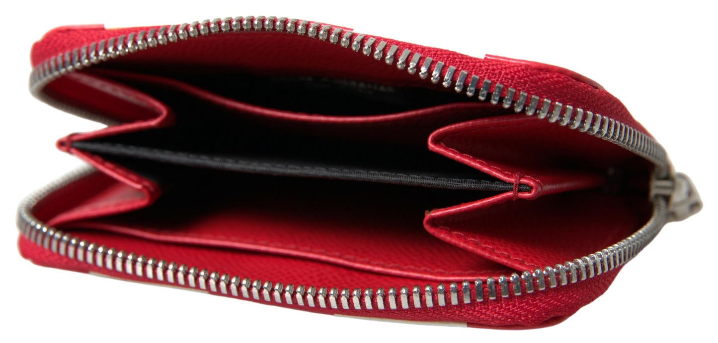 Elegant Continental Zip Wallet - Red & White Leather