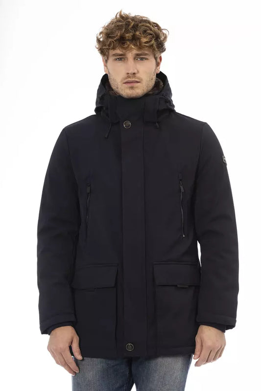 Blue Polyester Men Jacket