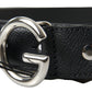 Elegant Black Leather Belt with Metal Buckle