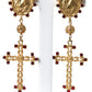 Regal Gold Cross & Crown Clip Earrings