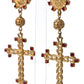 Regal Gold Cross & Crown Clip Earrings