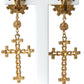 Regal Gold Cross & Crown Clip Earrings