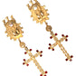 Regal Gold Cross & Crown Clip Earrings
