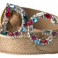 Crystal-Embellished Gold Leather Belt