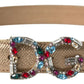 Crystal-Embellished Gold Leather Belt