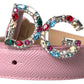 Crystal Embellished Pink Leather Belt